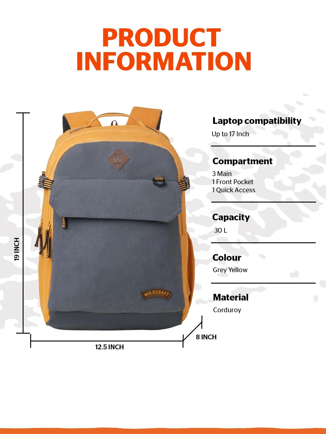 Gypsy 30 Litres Laptop Backpack-Grey Yellow